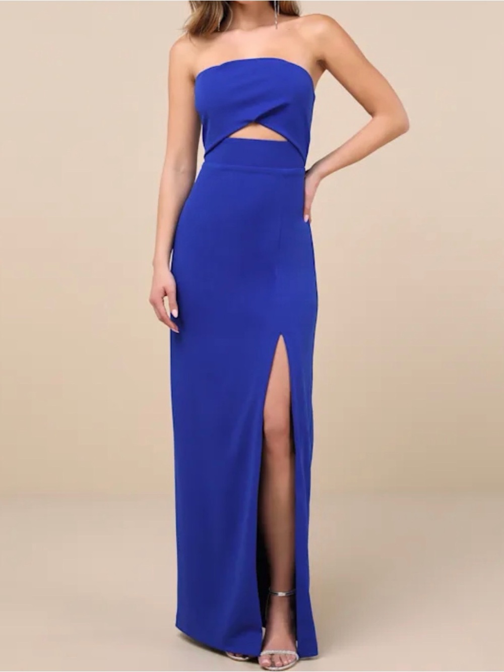 Lulu's Cobalt Blue Strapless Cutout Maxi Dress - Homecoming Ready!